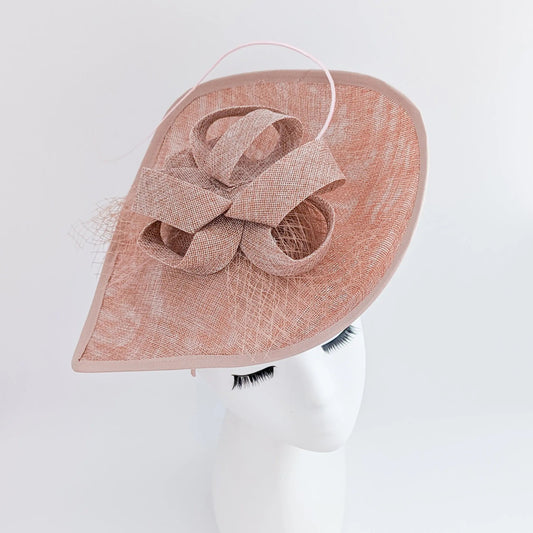 Blush pink large teardrop flower feather fascinator hat - House of Hats