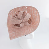 Blush pink large teardrop flower feather fascinator hat - House of Hats