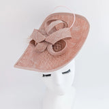 Blush pink large teardrop flower feather fascinator hat - House of Hats