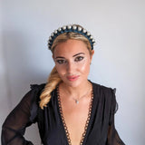Bottle green large pearl ruched velvet headband fascinator - House of Hats