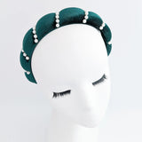 Bottle green pearl ruched padded velvet headband fascinator - House of Hats