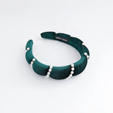 Bottle green pearl ruched padded velvet headband fascinator - House of Hats