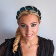 Bottle green pearl ruched padded velvet headband fascinator - House of Hats