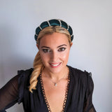Bottle green pearl ruched padded velvet headband fascinator - House of Hats