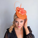 Bright orange coral flower fascinator hat - House of Hats