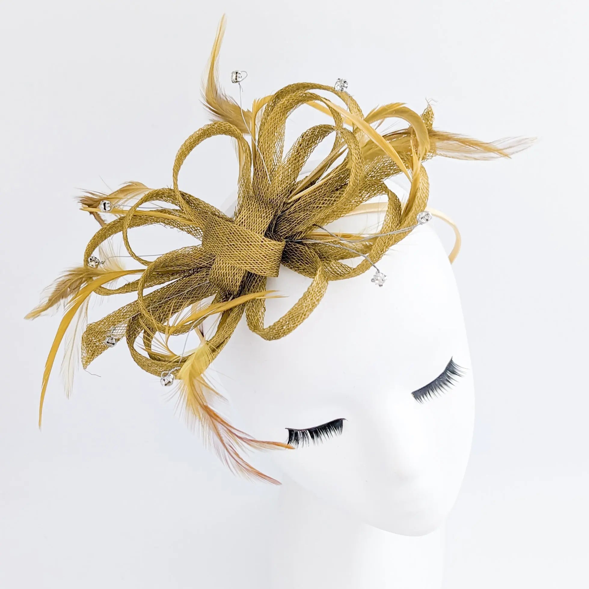 Bronze brown crystal feather fascinator hat - House of Hats