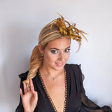 Bronze brown crystal feather fascinator hat - House of Hats