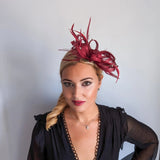 Burgundy crystal feather fascinator hat - House of Hats