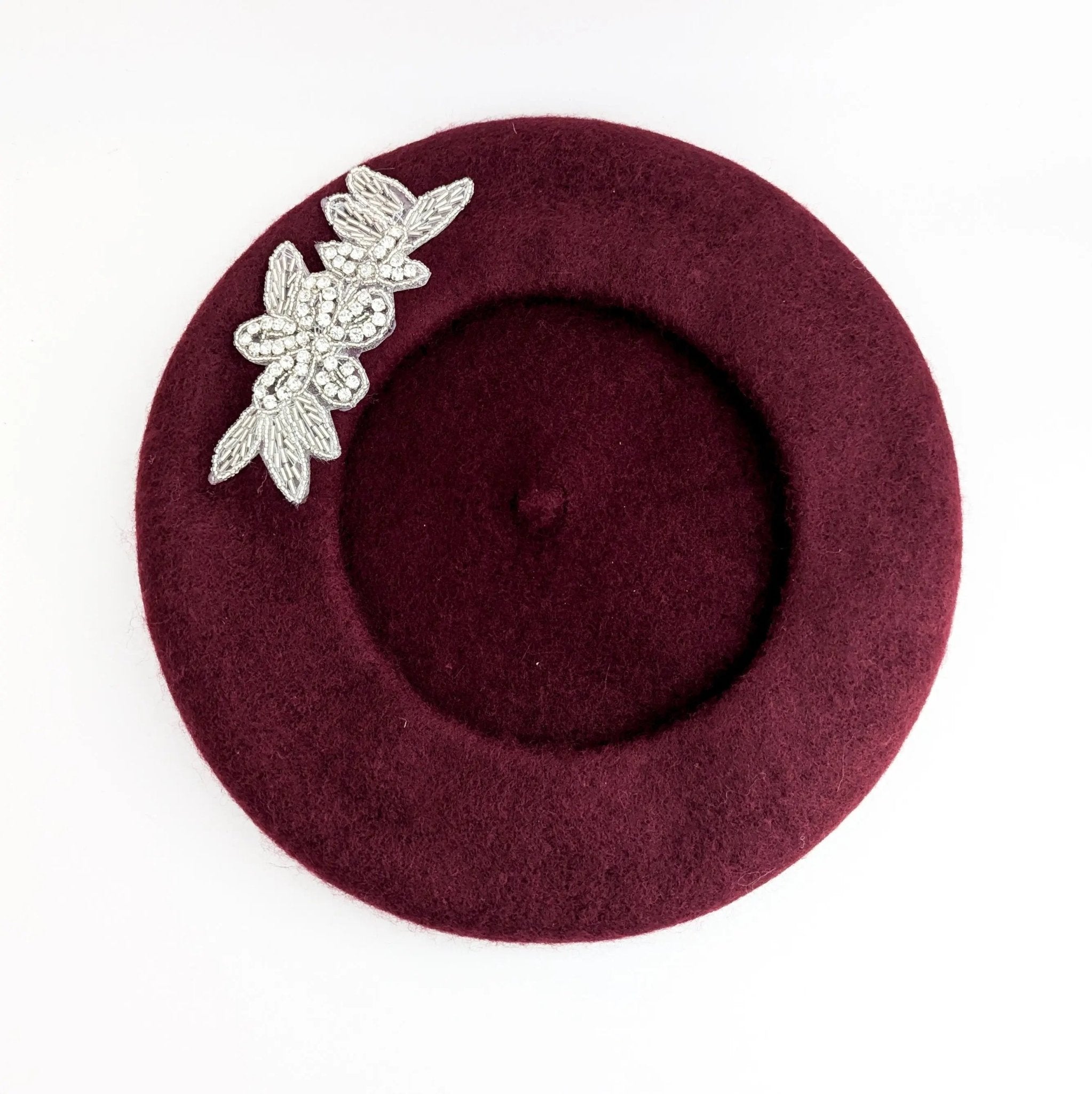 Burgundy crystal wool felt french beret hat - House of Hats