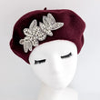 Burgundy crystal wool felt french beret hat - House of Hats