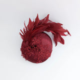 Burgundy feather lace satin fascinator hat - House of Hats