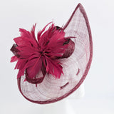 Burgundy feather large teardrop fascinator hat - House of Hats
