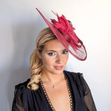 Burgundy feather large teardrop fascinator hat - House of Hats