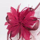 Burgundy feather large teardrop fascinator hat - House of Hats