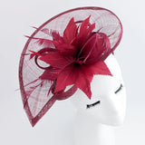 Burgundy feather large teardrop fascinator hat - House of Hats