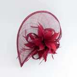 Burgundy feather large teardrop fascinator hat - House of Hats
