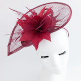 Burgundy feather large teardrop fascinator hat - House of Hats