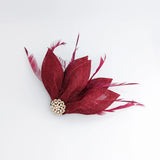 Burgundy feather petal fan fascinator hat - House of Hats