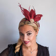 Burgundy feather petal fan fascinator hat - House of Hats
