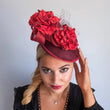 Burgundy flower fascinator disc saucer hat - House of Hats