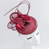 Burgundy flower fascinator hat - House of Hats