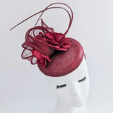 Burgundy flower fascinator hat - House of Hats