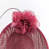 Burgundy large flower saucer disc fascinator hat - House of Hats