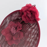 Burgundy large flower saucer disc fascinator hat - House of Hats