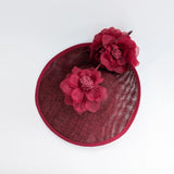 Burgundy large flower saucer disc fascinator hat - House of Hats