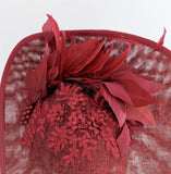 Burgundy large teardrop feather fascinator hat - House of Hats