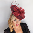 Burgundy large teardrop feather fascinator hat - House of Hats