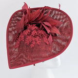 Burgundy large teardrop feather fascinator hat - House of Hats