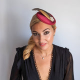 Burgundy red pheasant feather small satin fascinator wedding hats uk - House of Hats
