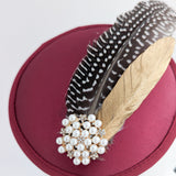 Burgundy red pheasant feather small satin fascinator wedding hats uk - House of Hats
