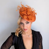 Burnt orange feather disc fascinator hat - House of Hats