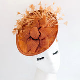 Burnt orange feather disc fascinator hat - House of Hats