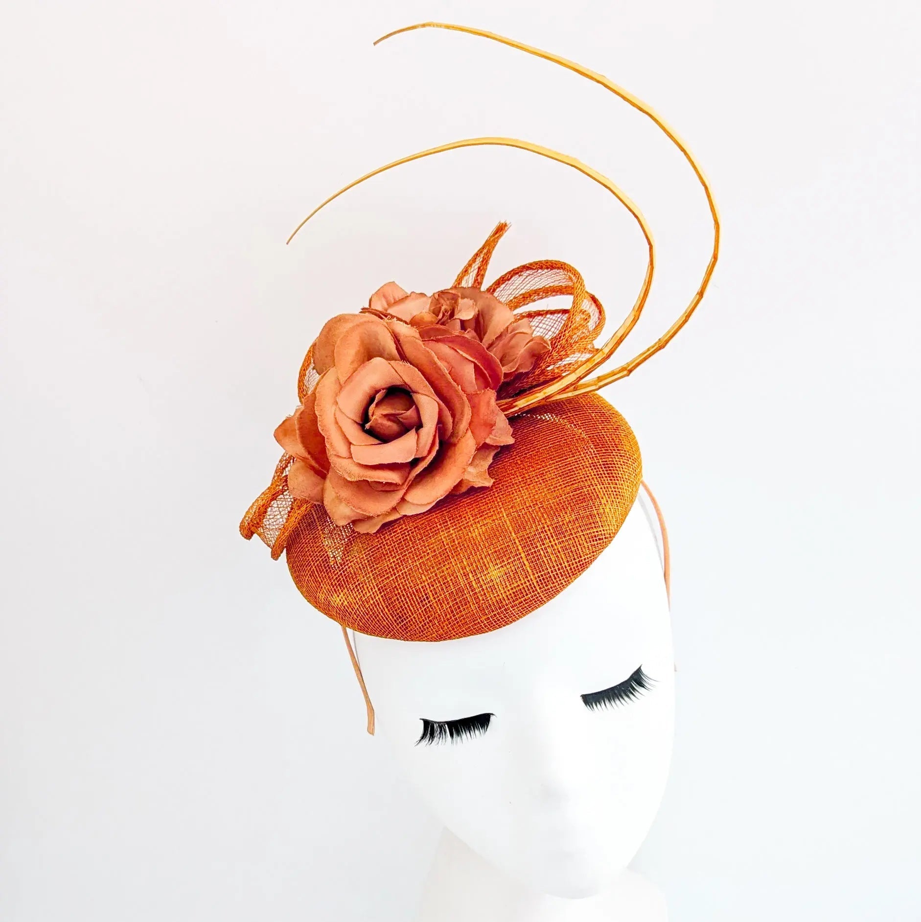 Burnt orange flower fascinator hat - House of Hats
