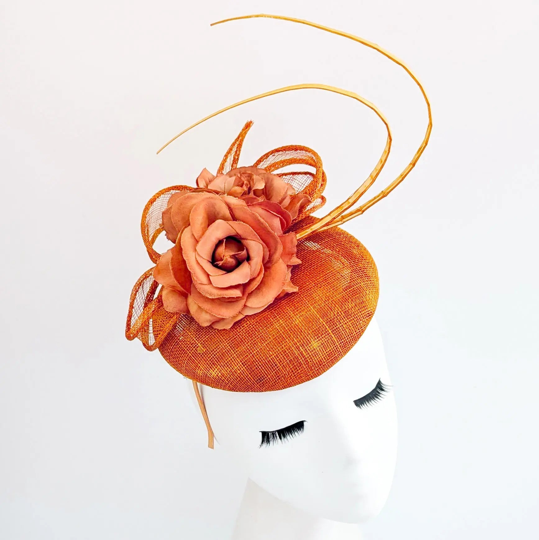 Burnt orange flower fascinator hat - House of Hats