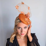 Burnt orange flower fascinator hat - House of Hats