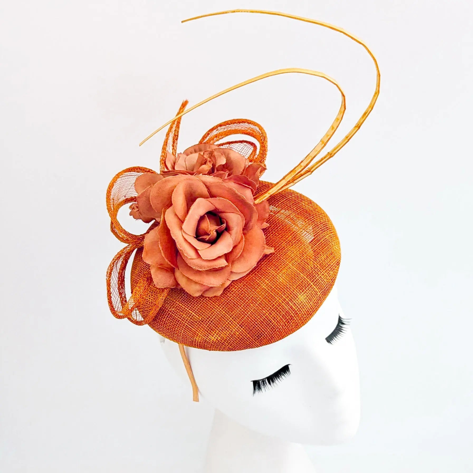 Burnt orange flower fascinator hat - House of Hats