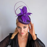 Cadbury purple feather satin fascinator hat - House of Hats