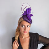 Cadbury purple feather satin fascinator hat - House of Hats