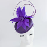 Cadbury purple feather satin fascinator hat - House of Hats