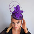 Cadbury purple feather satin fascinator hat - House of Hats