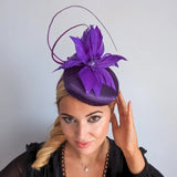 Cadbury purple feather satin fascinator hat - House of Hats