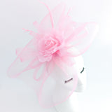 Candy pink large flower feather crin fascinator hat - House of Hats