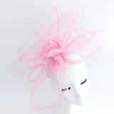 Candy pink large flower feather crin fascinator hat - House of Hats