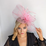 Candy pink large flower feather crin fascinator hat - House of Hats