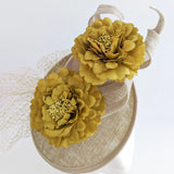 Caramel beige flower fascinator disc saucer hat - House of Hats
