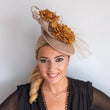 Caramel beige flower fascinator disc saucer hat - House of Hats